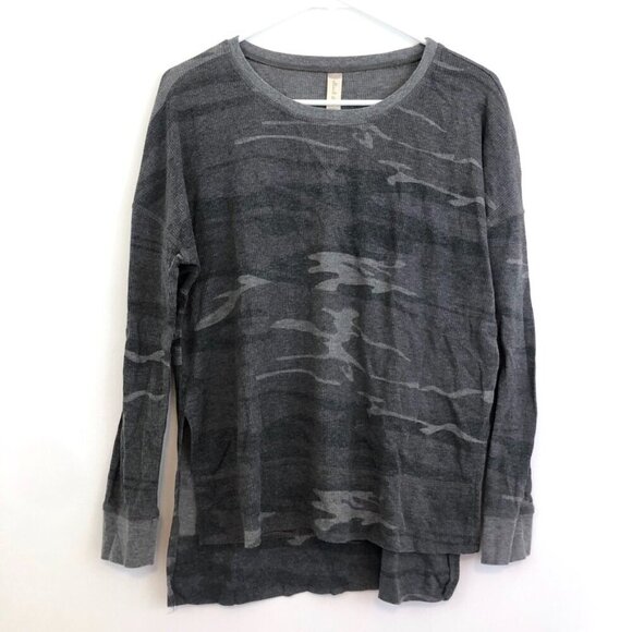 ALTAR'D STATE Gray Camo Camouflage Waffle Knit Thermal Long Sleeve Tee Top Small - Picture 1 of 11